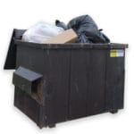 Dumpster with Trash Bags – Asbestos Disposal Violation - Ferraro Law Firm black dumpster filled with trash