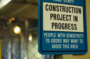 Construction Project Warning Sign – Worker Protection Bill - Ferraro Law Firm sign stating construction project in progress